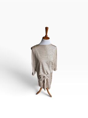 Soho Apparel Beige Tie-Waist Crewneck Sweater Dress